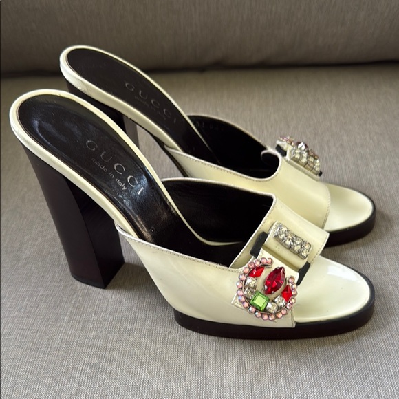 Gucci Women's Cream Embellished Slide Sandals - Picture 1 of 8
